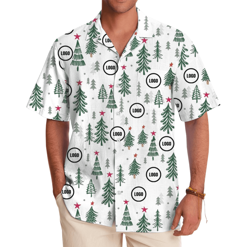 Custom Logo Festive Tree Hawaiian Shirt