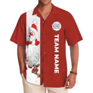 Custom Logo Santa and Reindeer Vertical Stripe Hawaiian Shirt