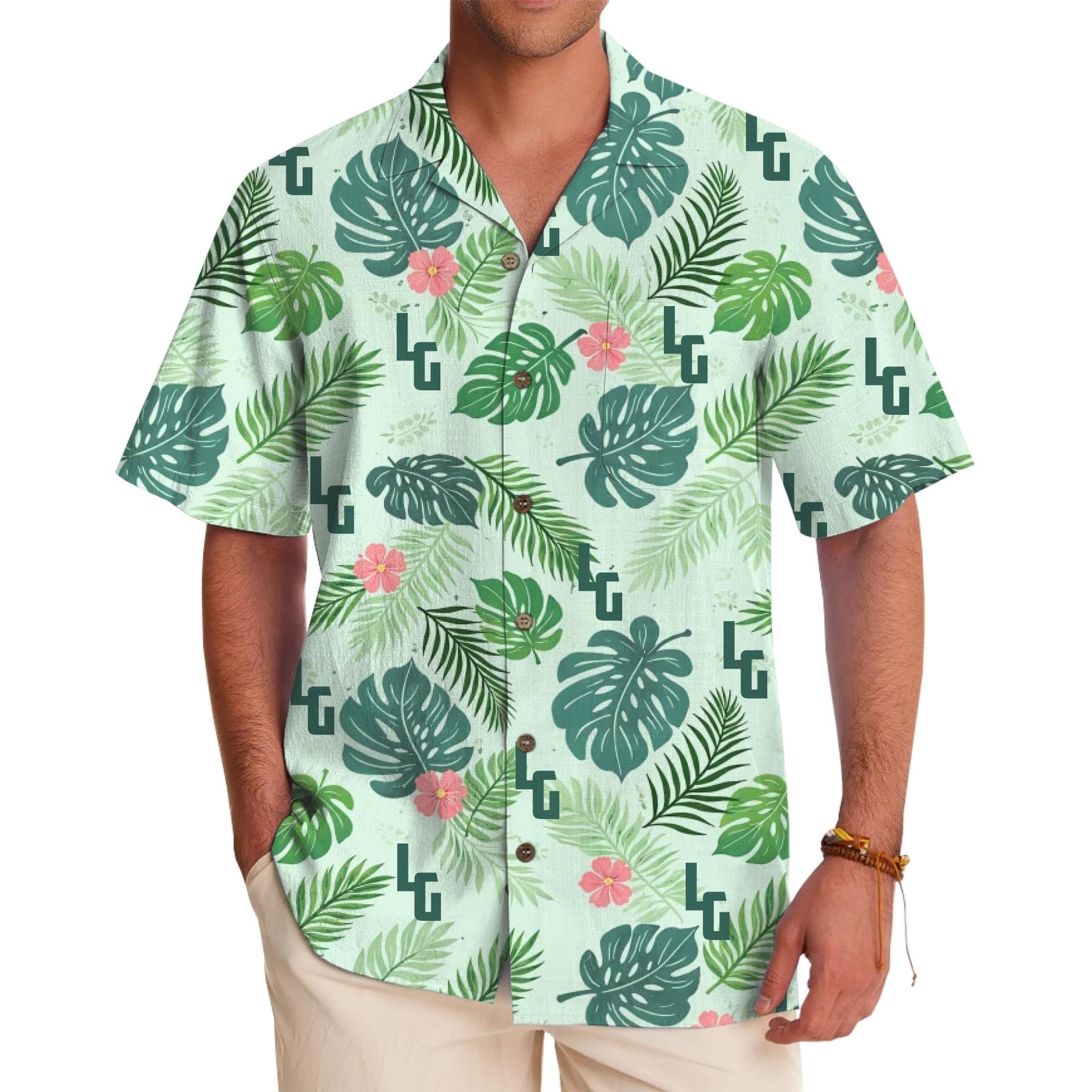 Custom Logo Tropical Leaves Hawaiian Shirt