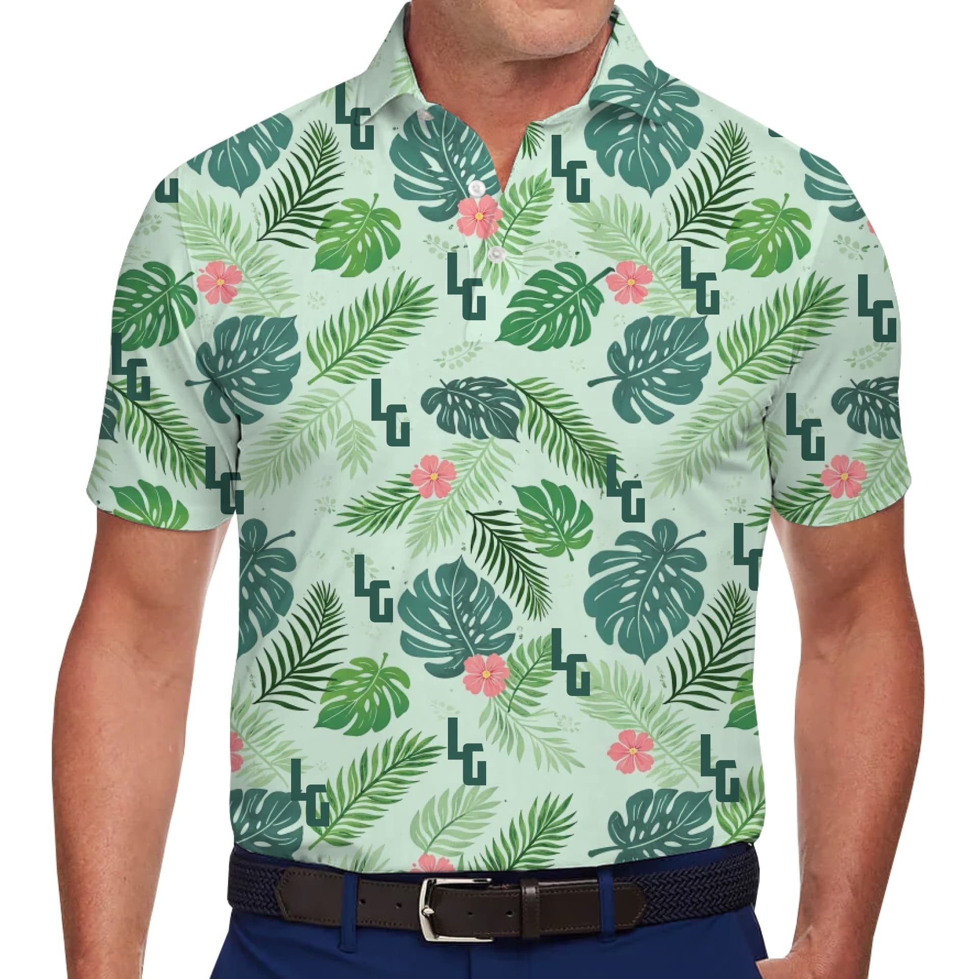 Custom Logo Tropical Leaves Polo Shirt