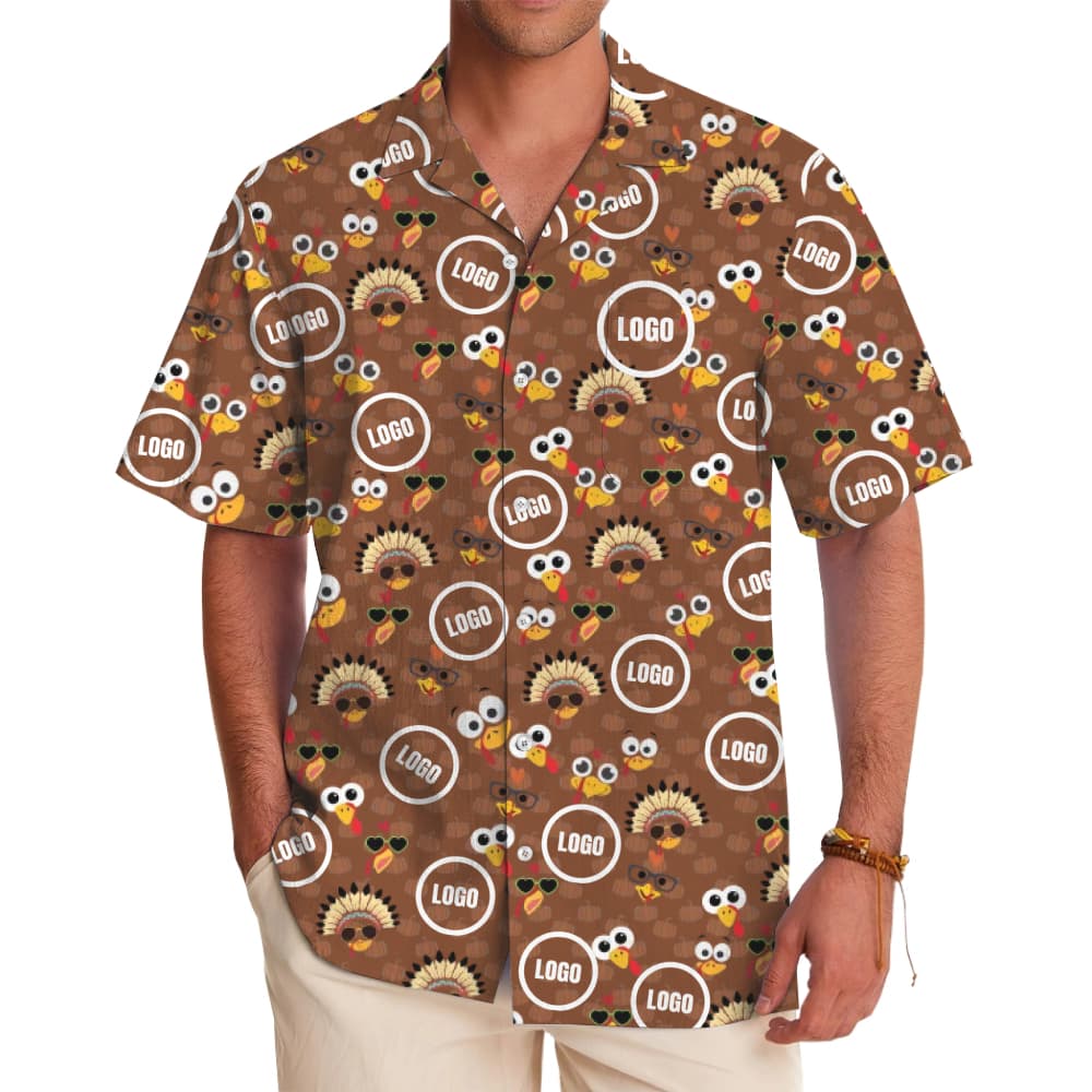Custom Logo Turkey Pattern Hawaiian Shirt