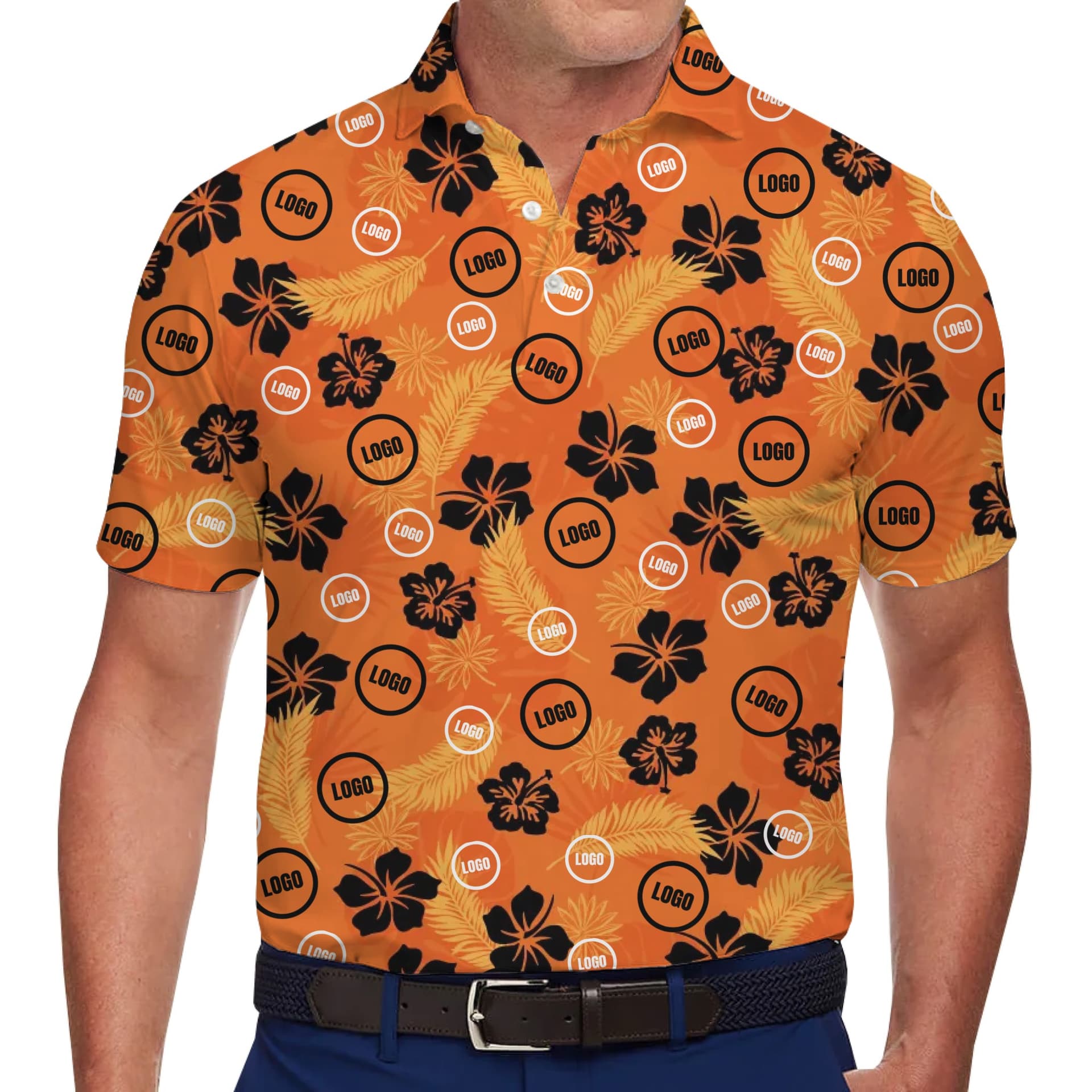 Tropical Custom Logo Hibicus Polo Shirt